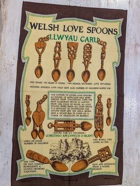 Vintage Welsh Love Spoons Tea Towel By Causeway EUC